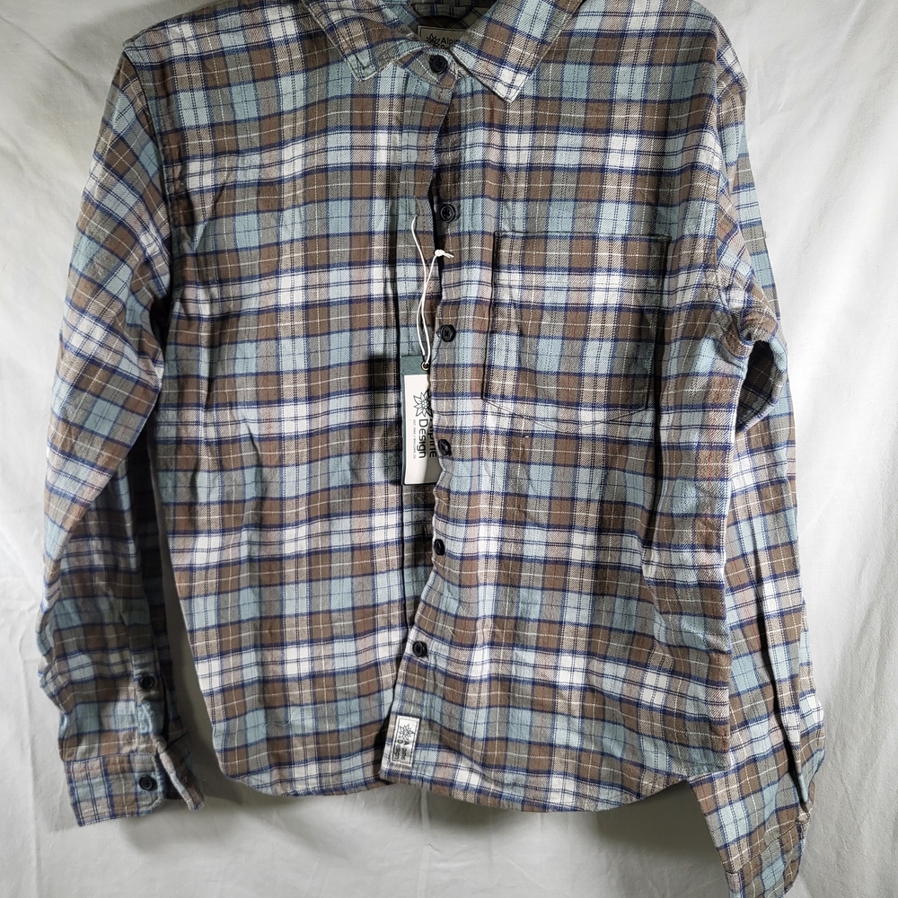 Nwt Alpine Design Women's Size Small Plaid Button-Down Shirt - Blue and Brown